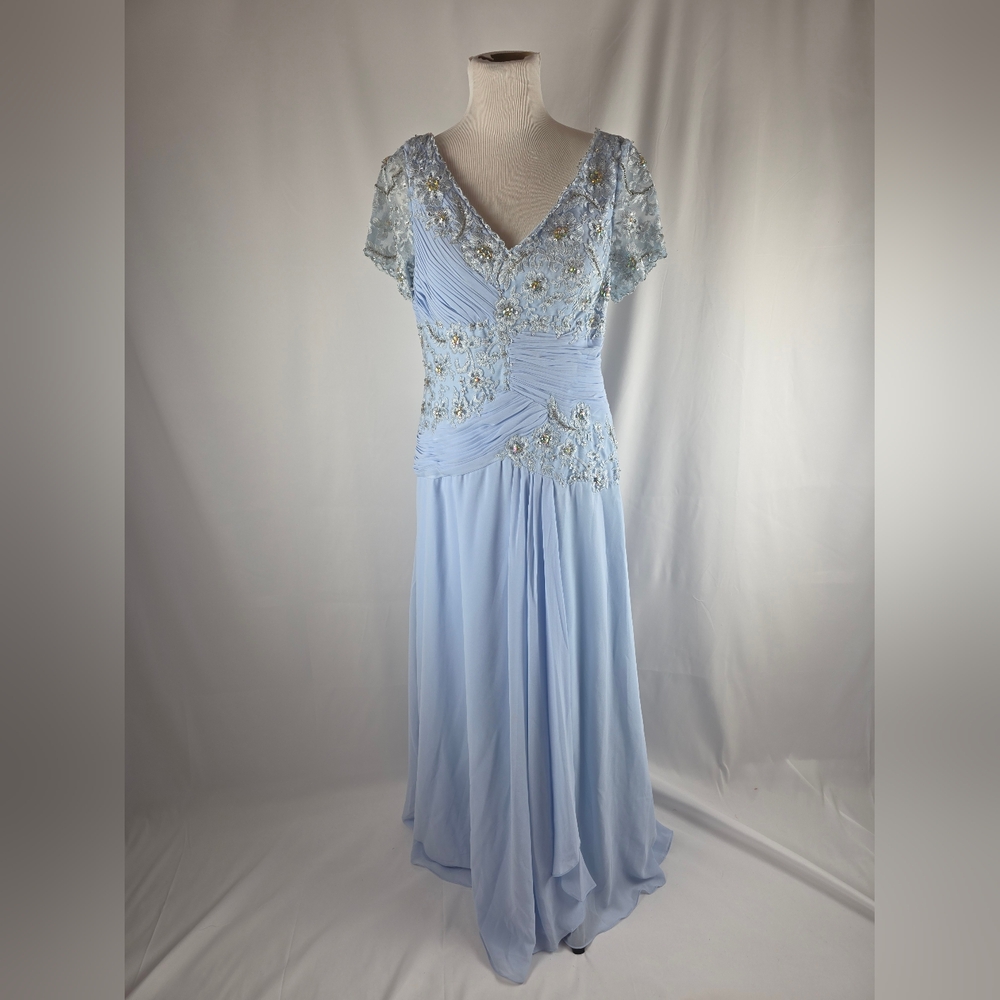 DFI Los Angeles Mother Of The Bride Full Length Beaded Blue Dress V-Neck XL